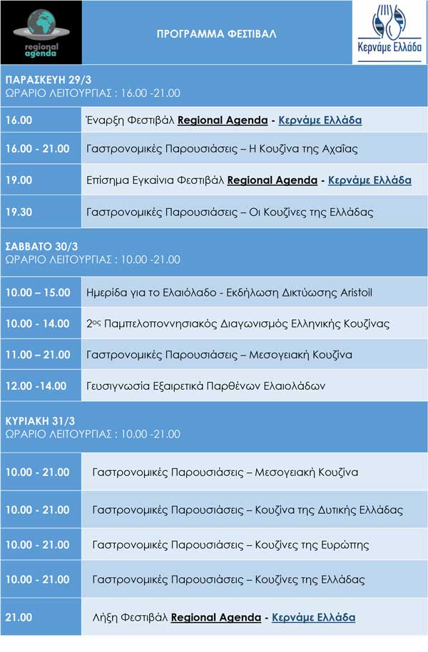 ΠΡΟΓΡΑΜΜΑ ΦΕΣΤΙΒΑΛ REGIONAL AGENDA